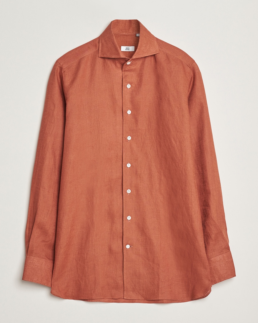 Heren | Carl's Archive 20% | 100Hands | Cut Away Linen Shirt Rust
