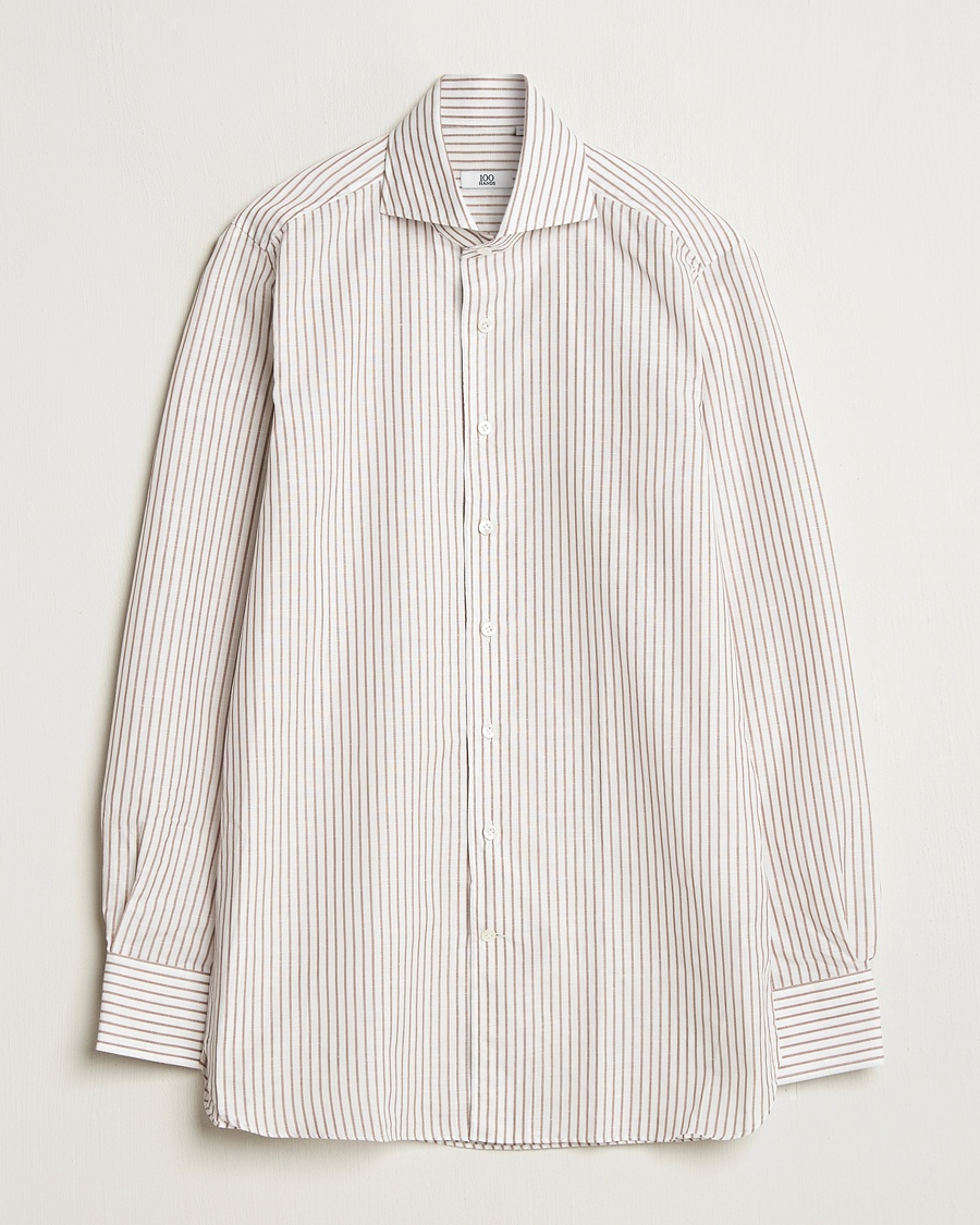 Heren | Carl's Archive 20% | 100Hands | Cut Away Striped Linen Shirt Brown