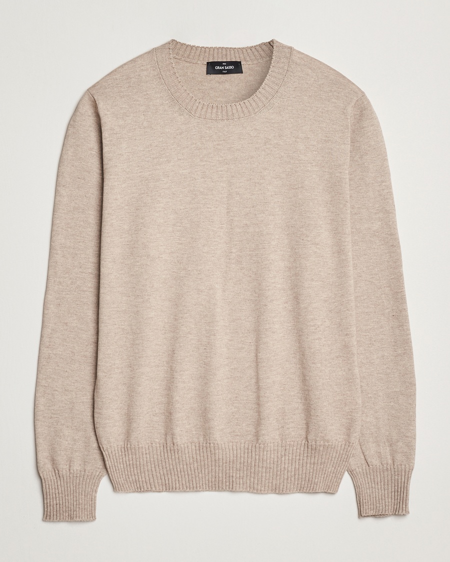 Homme | Pulls Tricotés | Gran Sasso | Cotton/Cashmere Knitted Crew Neck Sweater Beige Melange