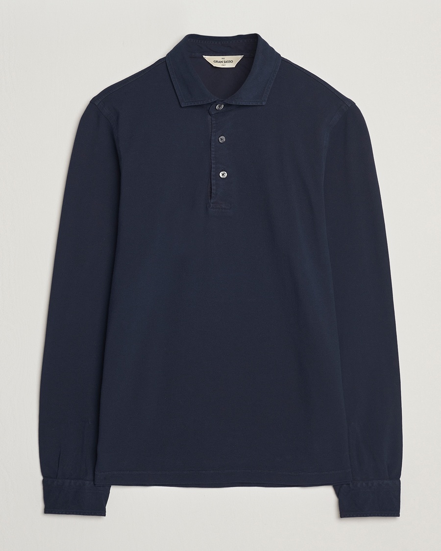 Gran Sasso Washed Long Sleeve Polo Navy – Bleu