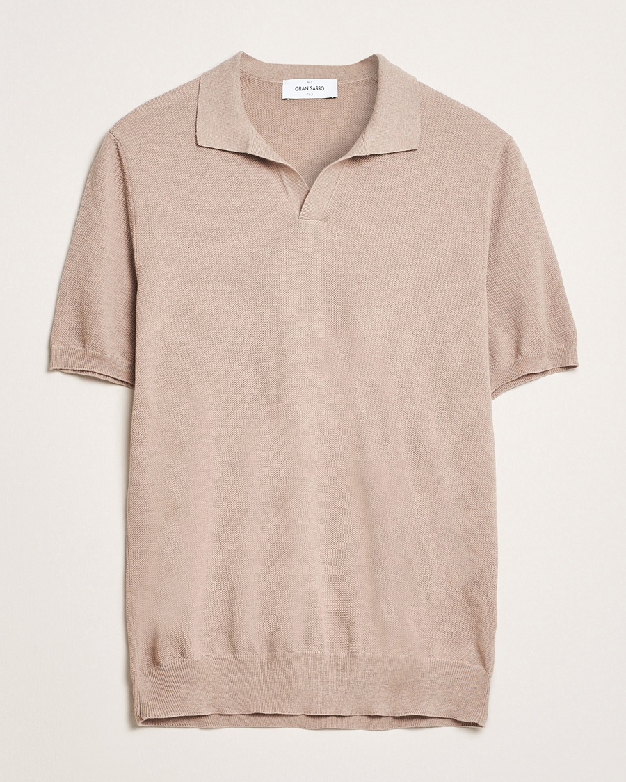 Homme | | Gran Sasso | Cotton Structured Knitted Open Collar Polo Beige