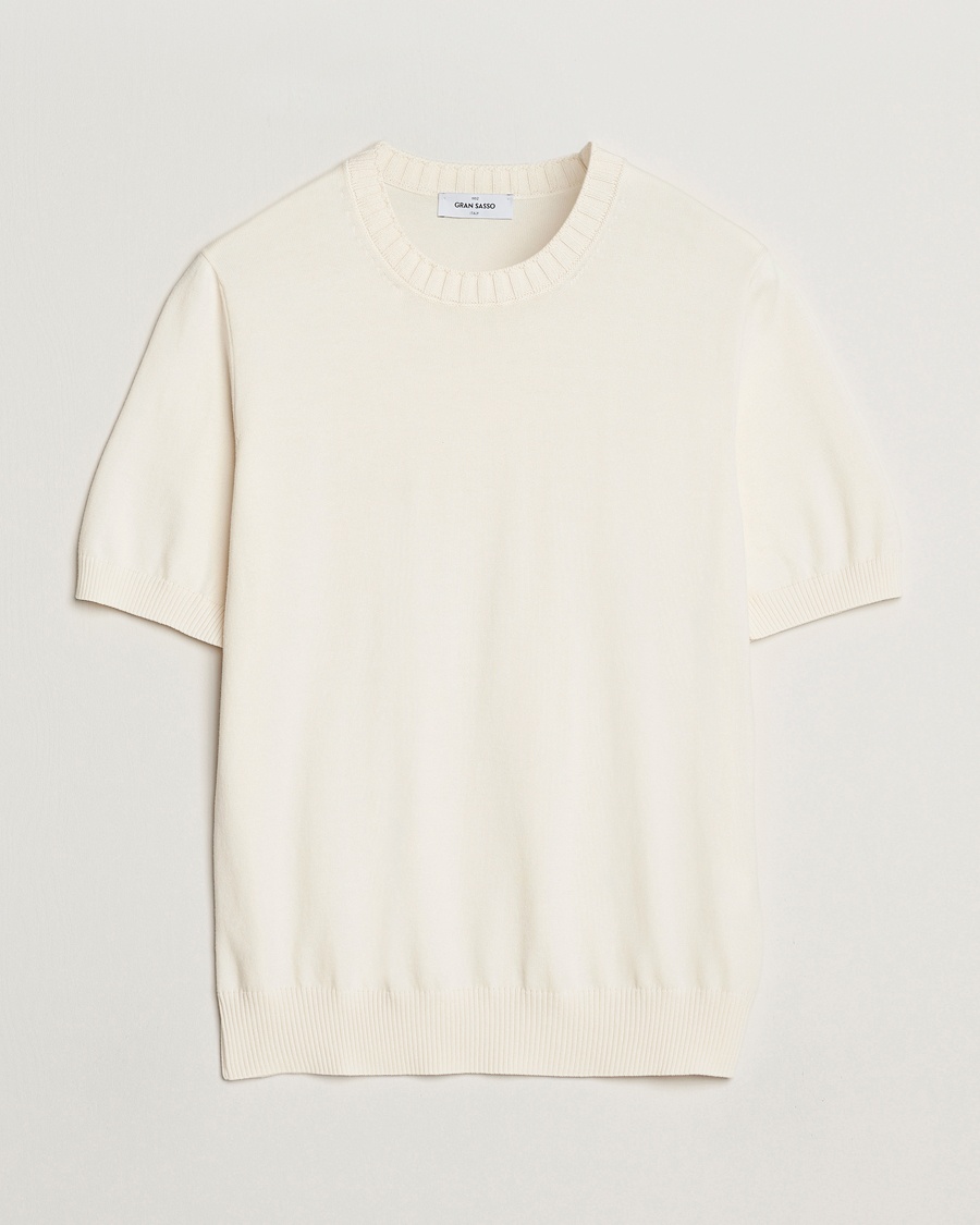 Homme | T-Shirts Blancs | Gran Sasso | Cotton Heavy Knitted Crew Neck T-Shirt Cream