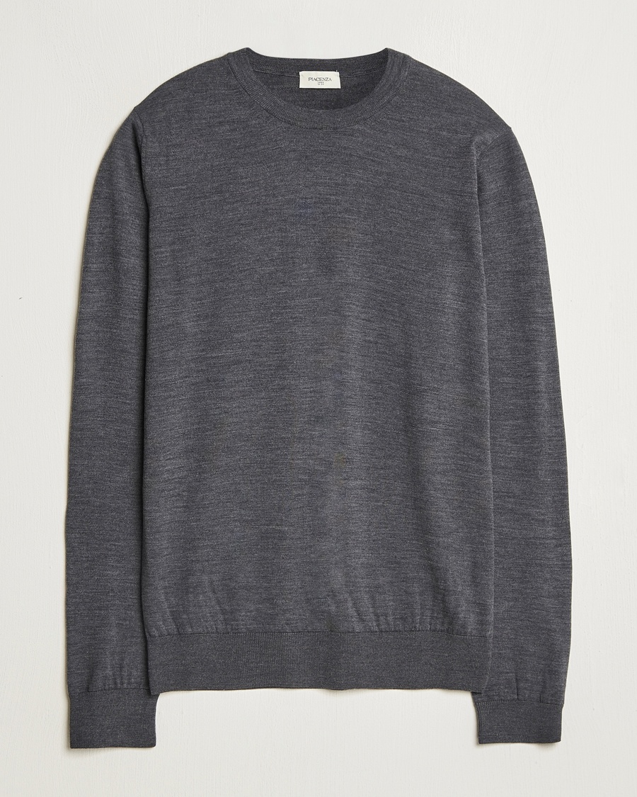 Piacenza Cashmere Merino Wool Crew Neck Sweater Charcoal – Grijs