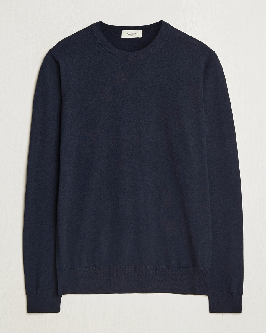 Piacenza Cashmere Merino Wool Crew Neck Sweater Navy – Bleu