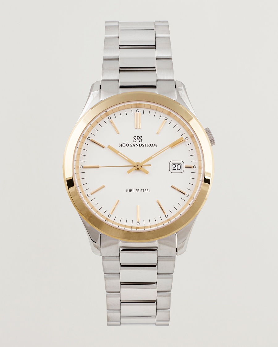 Heren | Horloges | Sjöö Sandström | Jubilee Steel Quartz 40mm Gold Bezel White/Steel