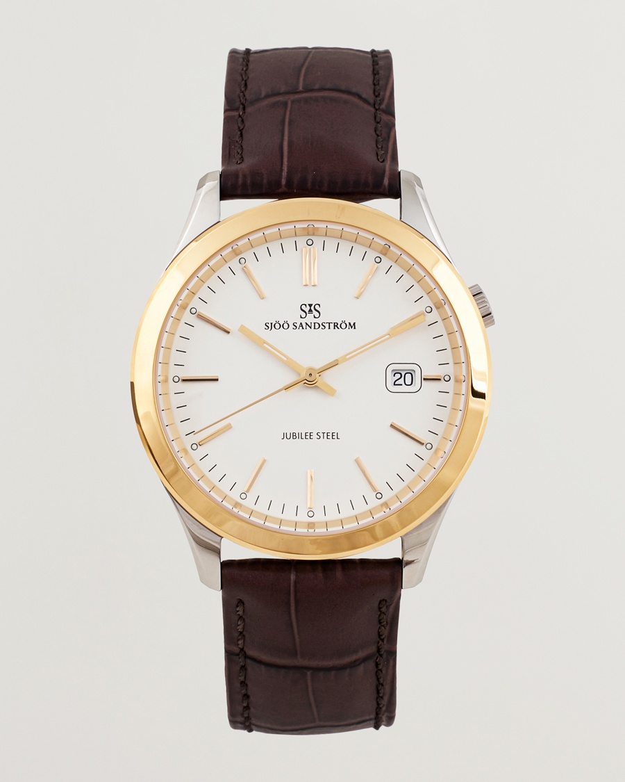 Sjöö Sandström Jubilee Steel Quartz 40mm Gold Bezel White/Brown Calf – Bruin