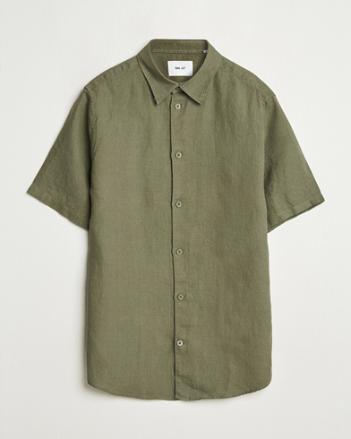 NN07 Enzo Linen Short Sleeve Shirt Capers Green – Groen
