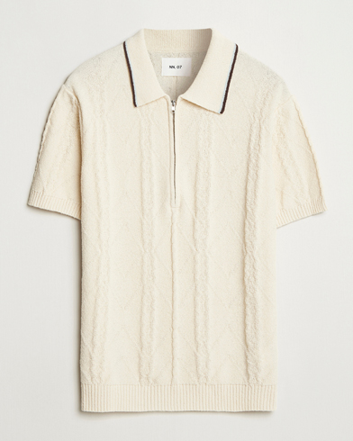 NN07 Gustav Bouclé Half Zip Polo Ivory – Blanc
