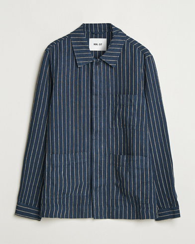NN07 Olav Linen Pinstriped Overshirt Navy Blue – Blauw