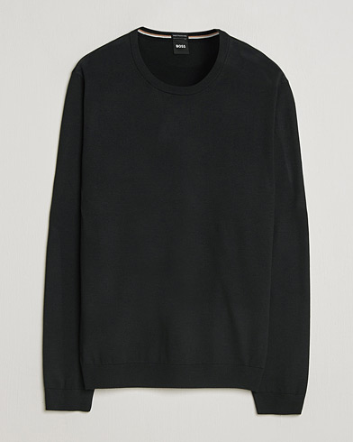 BOSS BLACK Leno Wool Crew Neck Pullover Black – Noir