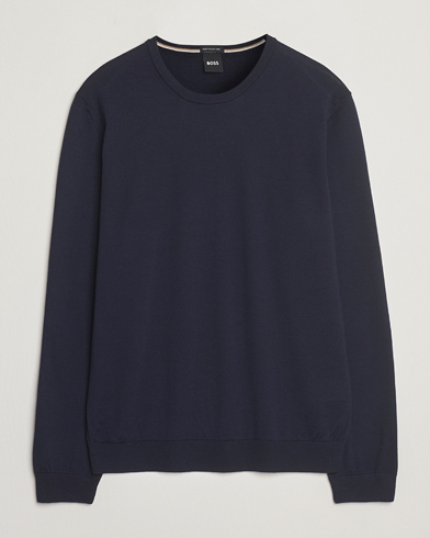 BOSS BLACK Leno Wool Crew Neck Pullover Dark Blue – Blauw