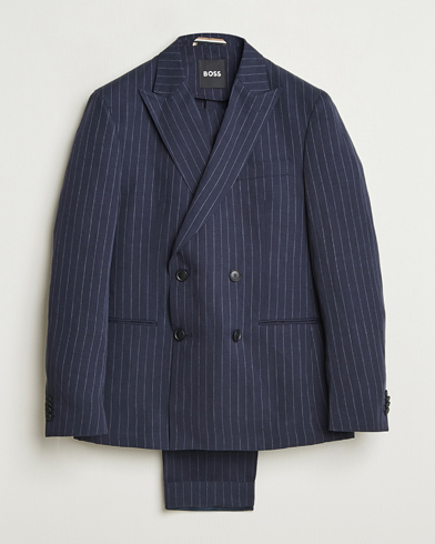 BOSS BLACK Huge Double Breasted Pinstriped Suit Dark Blue – Blauw