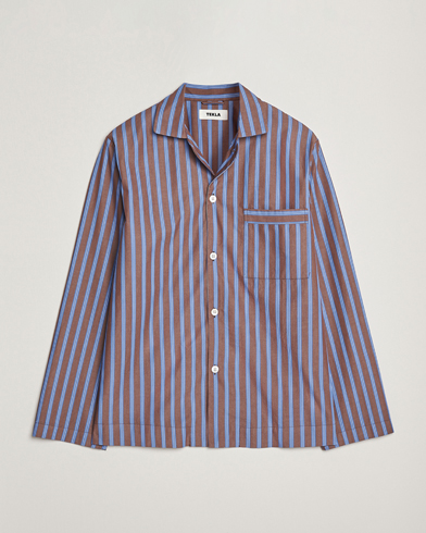 Tekla Poplin Pyjama Shirt Chestnut Stripes – Marron