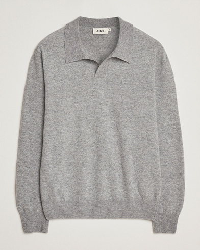 Altea Knitted Long Sleeve Polo Grey Melange – Gris