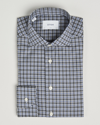 Eton Slim Fit Checked Wrinkle Free Flannel Shirt Dark Grey – Grijs