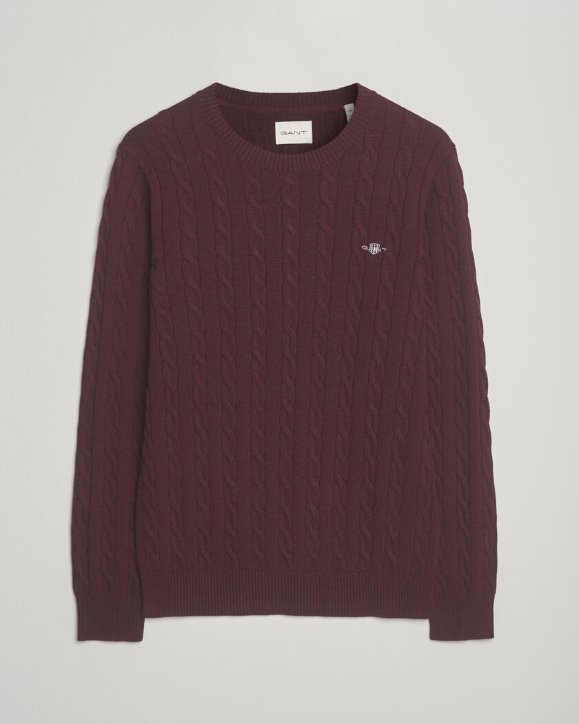 Homme | GANT | GANT Cotton Cable Crew Neck Pullover Bordeaux Melange