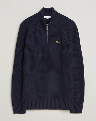 Lacoste Heavy Knitted Wool Half Zip Navy – Blauw