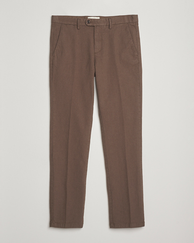 Gant Slim Fit Cotton Herringbone Trousers Rich Brown – Marron