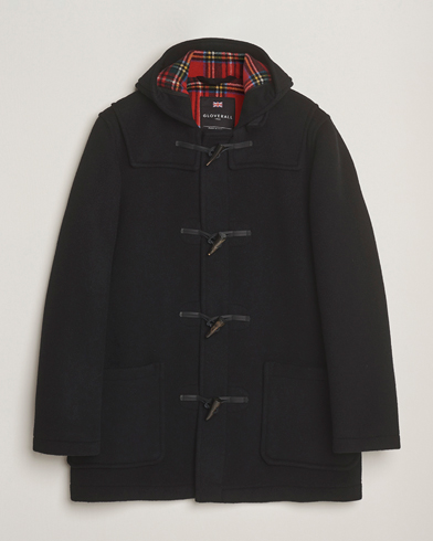Homme | Gloverall | Gloverall Mid Length Duffle Coat Black/Royal Stewart