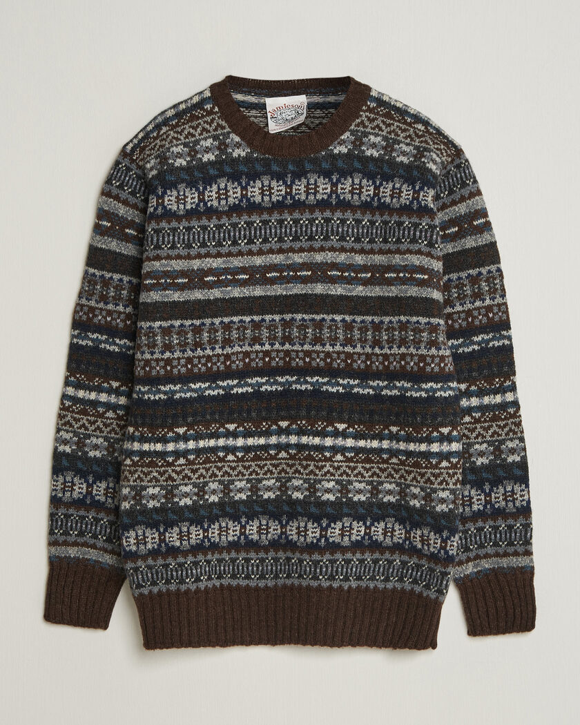 Jamieson's of Shetland Jamiesons Of Shetland All Over Fair Isle Pullover Crew Neck Brown – Marron