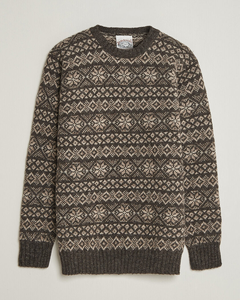 Jamieson's of Shetland Jamiesons Of Shetland All Over Fair Isle Pullover Crew Neck Grey – Grijs