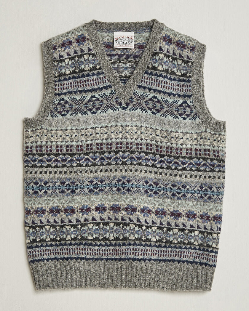 Jamieson's of Shetland Jamiesons Of Shetland All Over Fair Isle Slipover Light Grey – Grijs