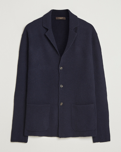 Zanone Rib Wool Cardigan Jacket Navy – Blauw