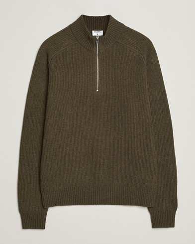 Filippa K Ribbed Wool Half Zip Moss Green – Vert