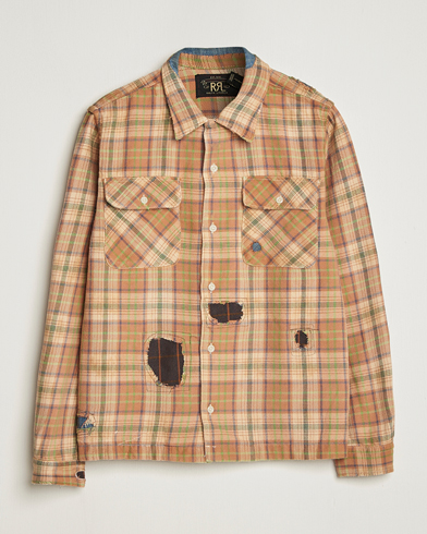Homme | RRL | RRL Carter Repaired Flannel Overshirt Orange/Tan