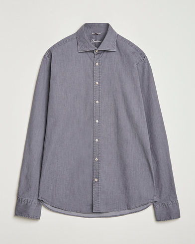 Stenströms Regular Fit Garment Washed Denim Shirt Grey – Gris