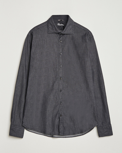 Stenströms Regular Fit Garment Washed Denim Shirt Black – Zwart