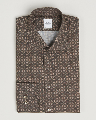 Stenströms Regular Fit Brushed Cotton Printed Shirt Brown – Marron