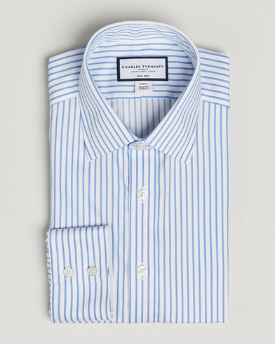 Charles Tyrwhitt Slim Fit Non Iron Twill Stripe Shirt Blue – Blanc