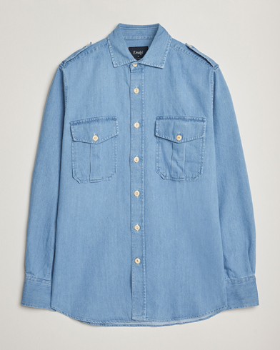 Drake's Denim Epaulette Shirt Blue – Bleu