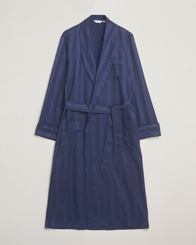 Derek Rose Striped Cotton Dressing Gown Navy – Bleu