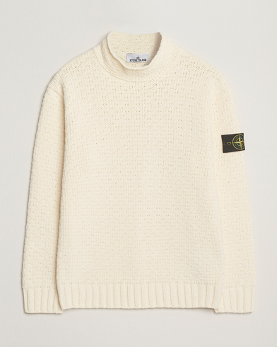 Stone Island Cotton Chenille Knitted Mock Neck Ivory – Wit
