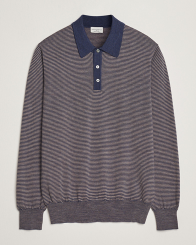 Homme | Morgano | Morgano Striped Merino Polo Blue