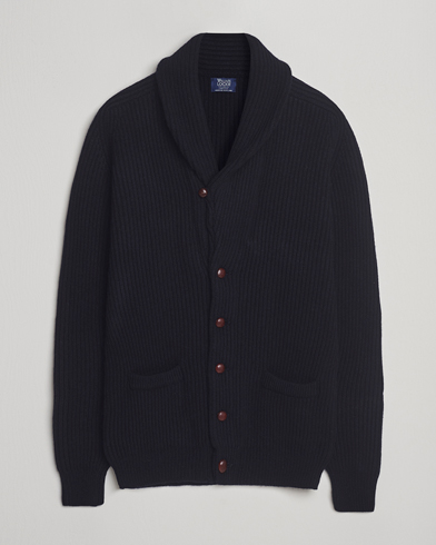William Lockie Windsor Geelong Lambswool Shawl Cardigan Navy – Blauw