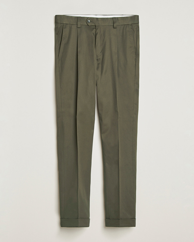 Tiger of Sweden Tenuta Pleated Cotton Trousers Deep Olive – Groen