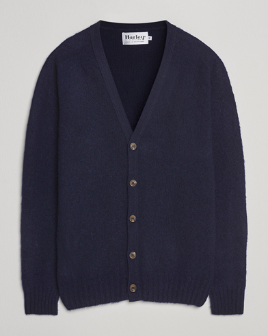 Harley Of Scotland Brushed Supersoft Lambswool Cardigan Navy – Blauw