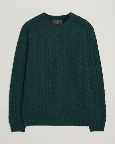 BEAMS PLUS Cable Crew Neck Sweater Bottle Green – Vert