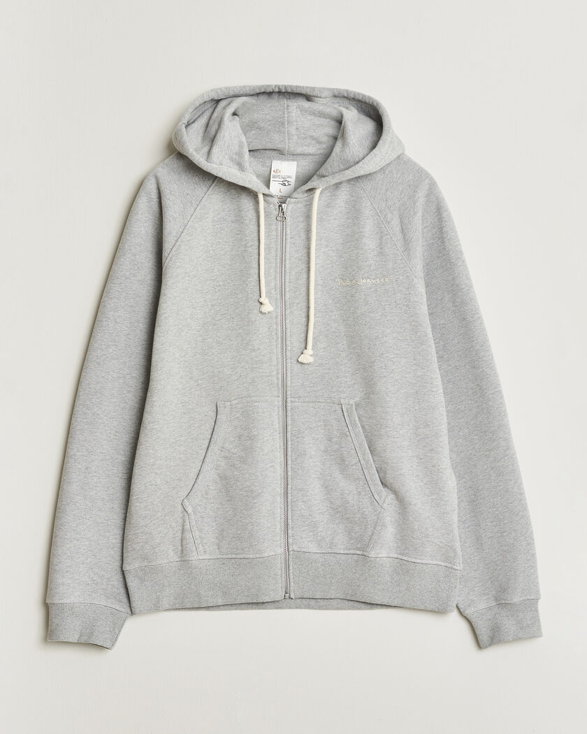 Nudie Jeans Gunde Logo Full Zip Hoodie Grey Melange – Grijs