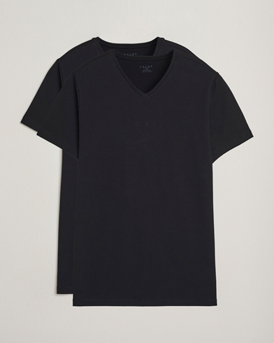 Falke 2-Pack Cotton V-Neck T-Shirt Black – Zwart