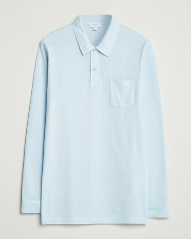 Sunspel Long Sleeve Riviera Polo Shirt Frost Blue – Bleu