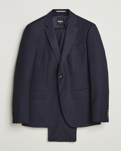 BOSS BLACK Huge Structured Wool Suit Dark Blue – Blauw