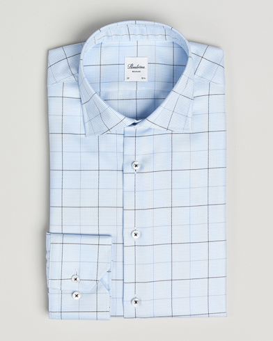 Stenströms Regular Fit Cut Away Windowpane Shirt Blue – Blauw