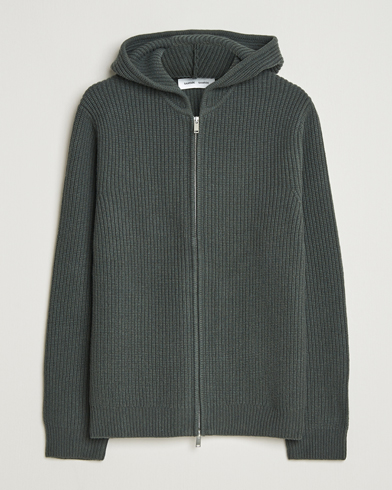 Samsøe Samsøe Isak Heavy Knitted Full Zip Hoodie Dark Evergreen – Vert