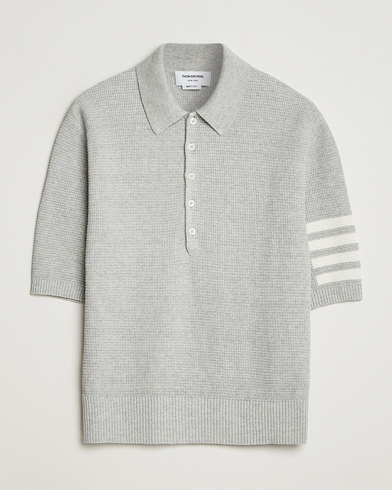 Thom Browne Textured 4 Bar Knitted Polo Light Grey – Grijs
