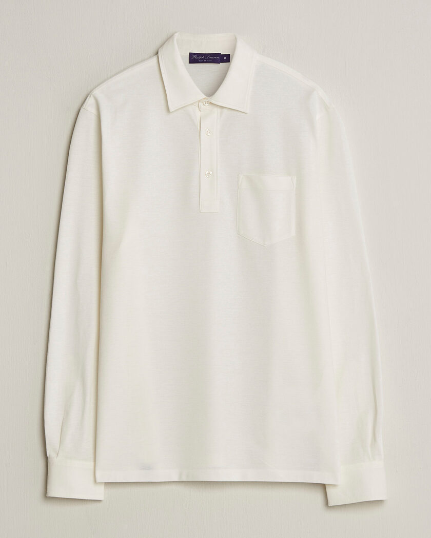 Ralph Lauren Purple Label Cotton/Cashmere Long Sleeve Polo Off White – Wit