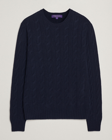 Ralph Lauren Purple Label Cashmere Cable Sweater Chairman Navy – Blauw